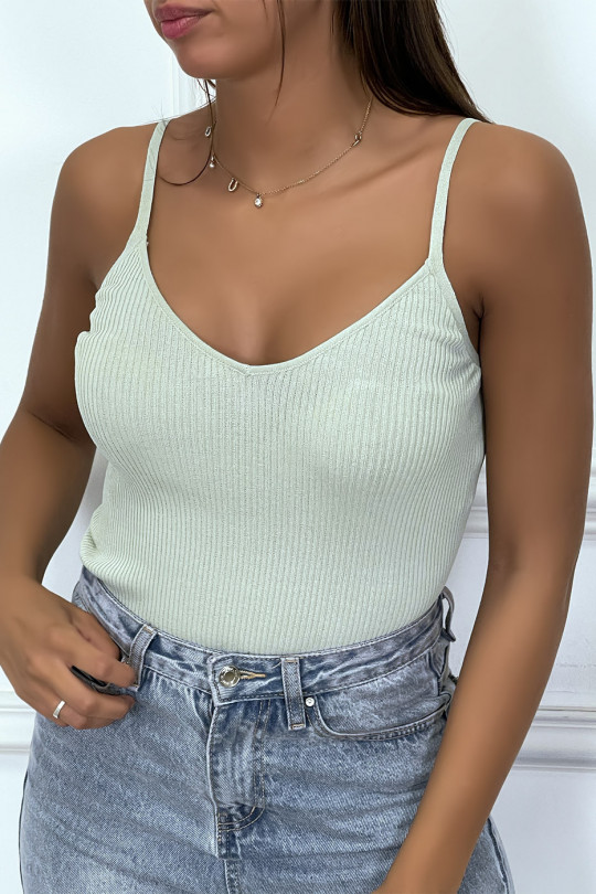Ribbed sea green top with thin straps - 1