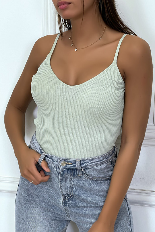 Ribbed sea green top with thin straps - 3