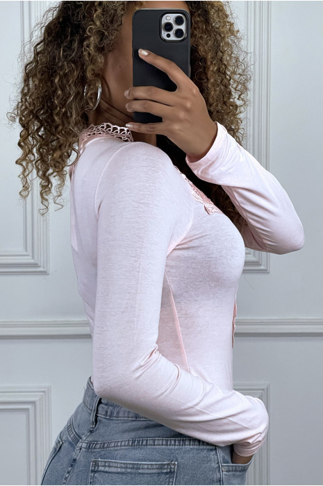 Body rose manches longues détails en crochets - 2