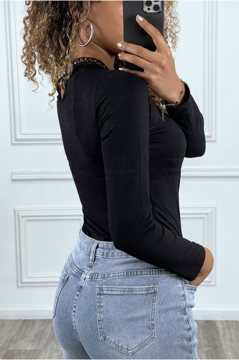 Black long-sleeved bodysuit with crochet details - 1