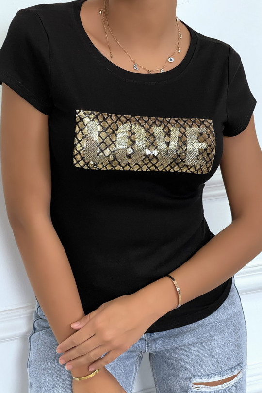 Tee-shirt noir avec inscription " love" dorée - 2