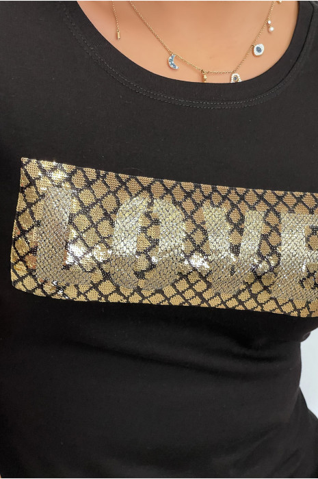 Tee-shirt noir avec inscription " love" dorée - 3