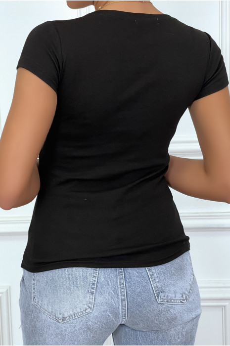 Tee-shirt noir avec inscription " love" dorée - 4