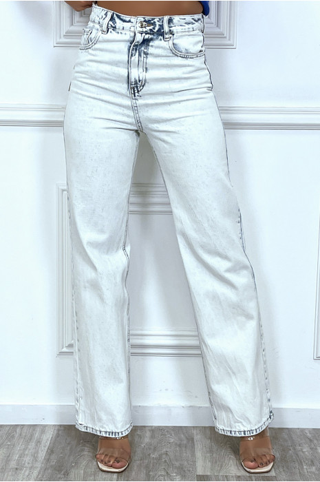 Jean taille haute bleu ciel effet délavé - 2
