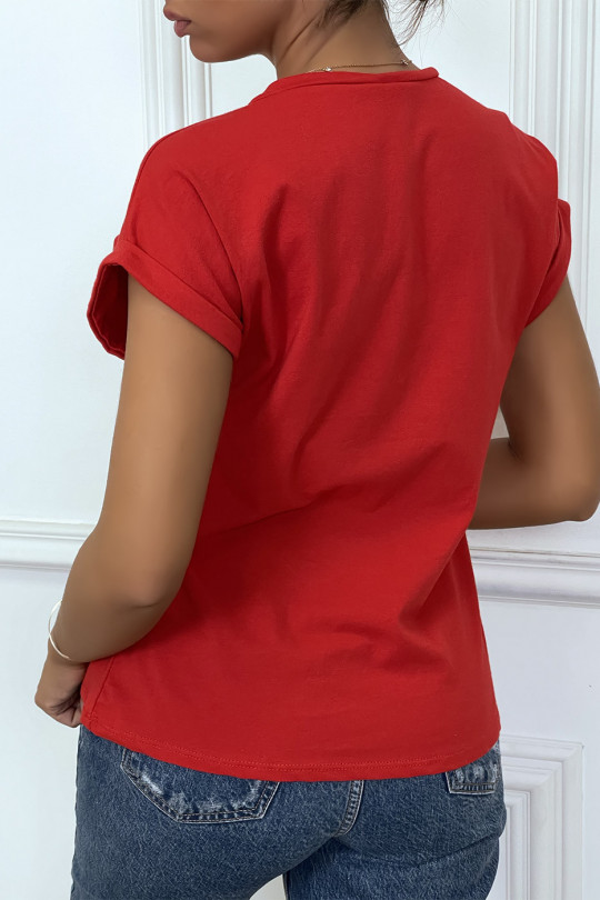 T-shirt rouge à manche revers inscription SUP - 4