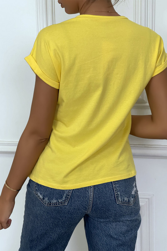 T-shirt jaune à manche revers inscription SUP - 4