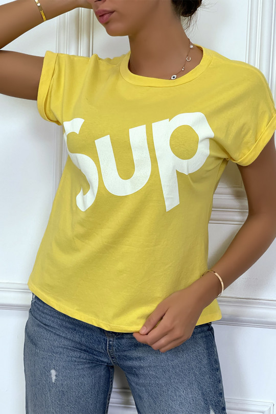 T-shirt jaune à manche revers inscription SUP - 2