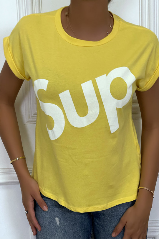 T-shirt jaune à manche revers inscription SUP - 3