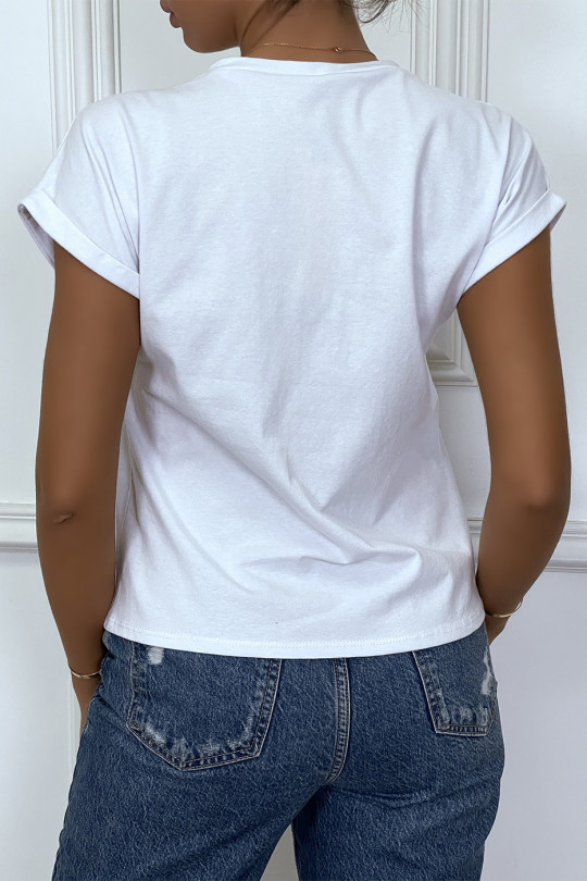 T-shirt blanc à manche revers inscription SUP - 4