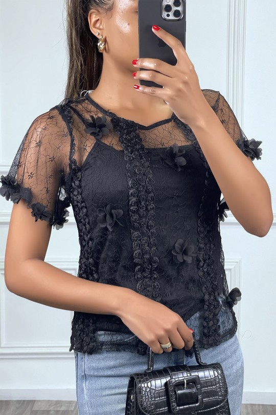 Black lace and frill top and tank top underneath - 2