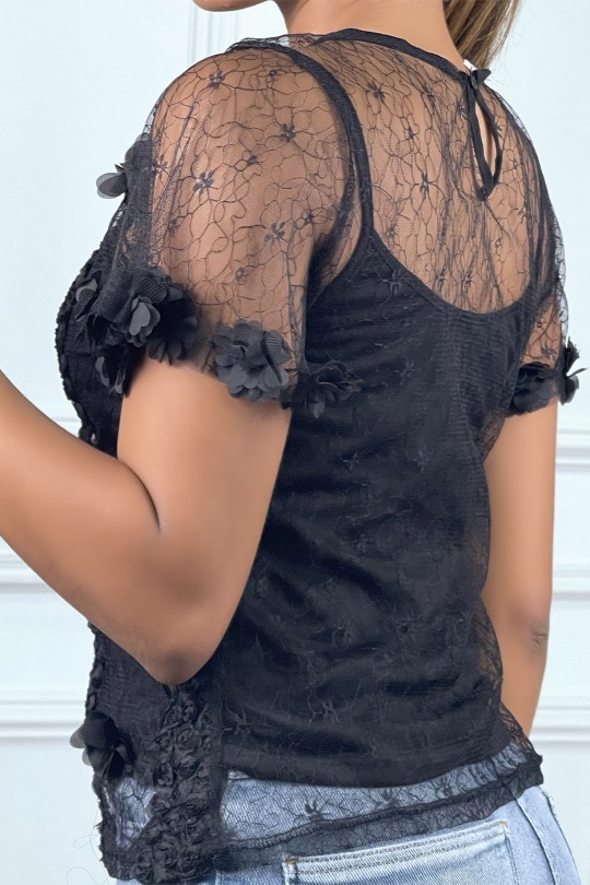 Black lace and frill top and tank top underneath - 3