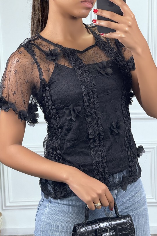 Black lace and frill top and tank top underneath - 1