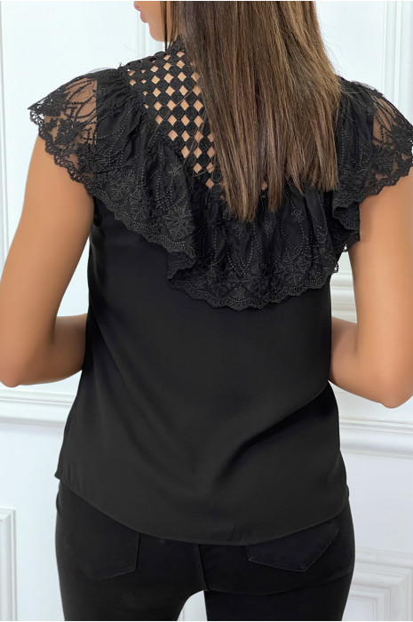Top débardeur noir à crochet et dentelle - 1