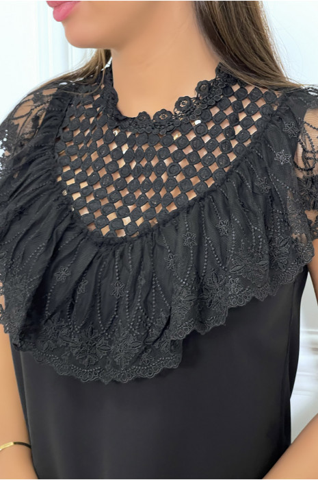 Top débardeur noir à crochet et dentelle - 2
