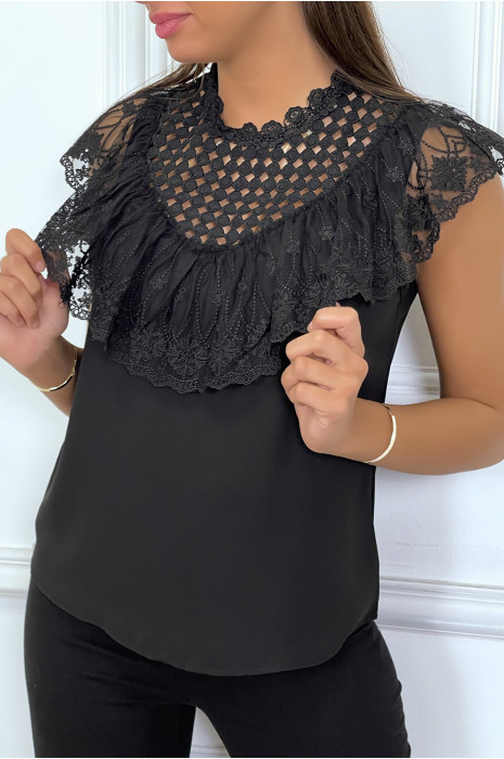 Top débardeur noir à crochet et dentelle - 3