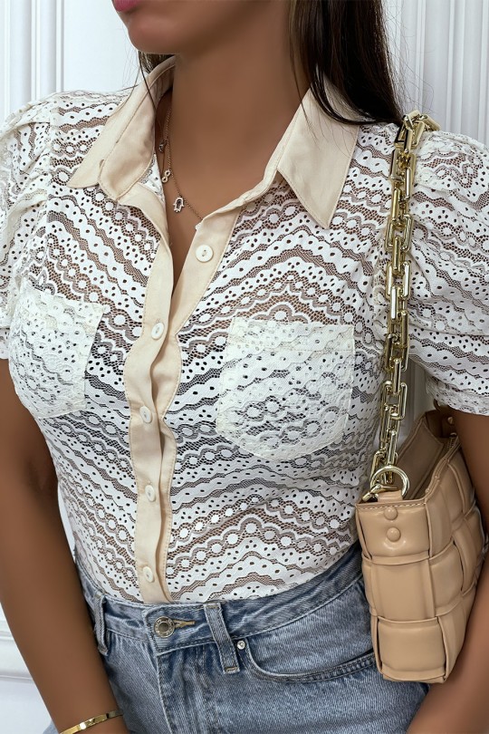 Beige lace blouse body with pattern - 2