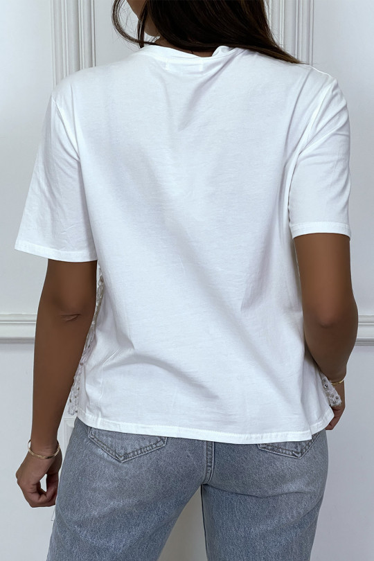 Wit T-shirt met lovertjes tule tanktop voering effect - 1