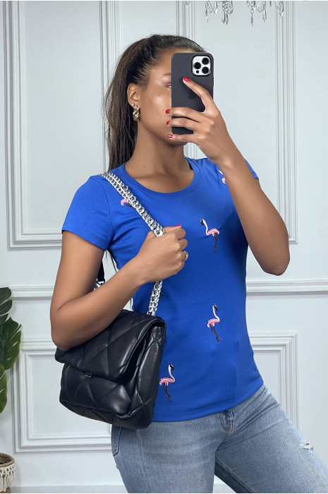 Tee-shirt bleu royal à motif flamant rose - 3