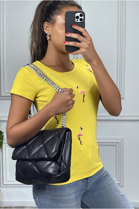 Yellow flamingo print T-shirt - 2