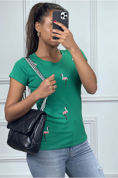 Green flamingo print T-shirt - 3