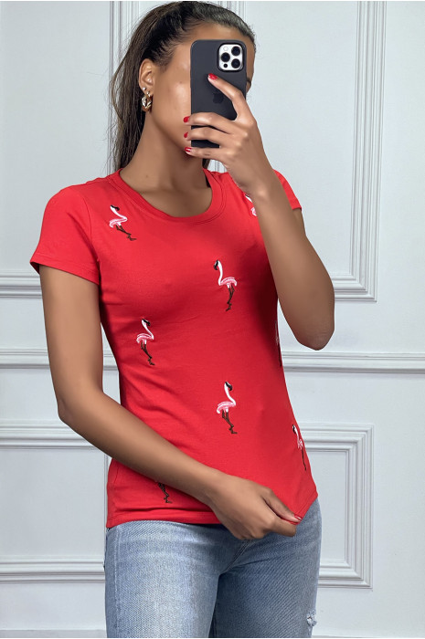 Tee-shirt rouge à motif flamant rose - 2
