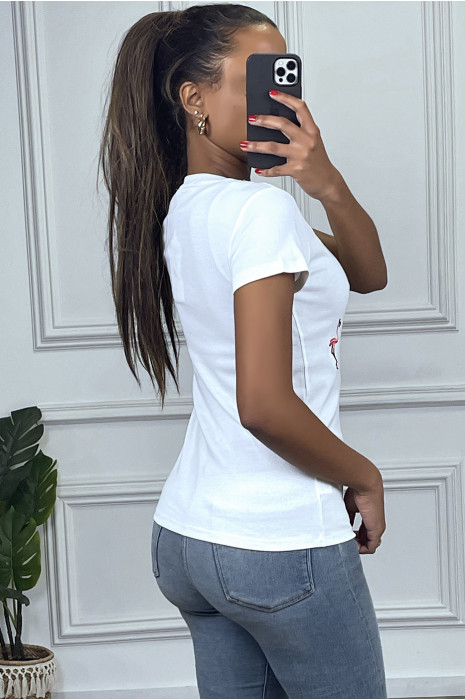 Tee-shirt blanc à motif flamant rose - 1