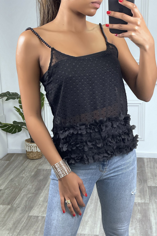 Black sheer tank top with beaded straps - 2