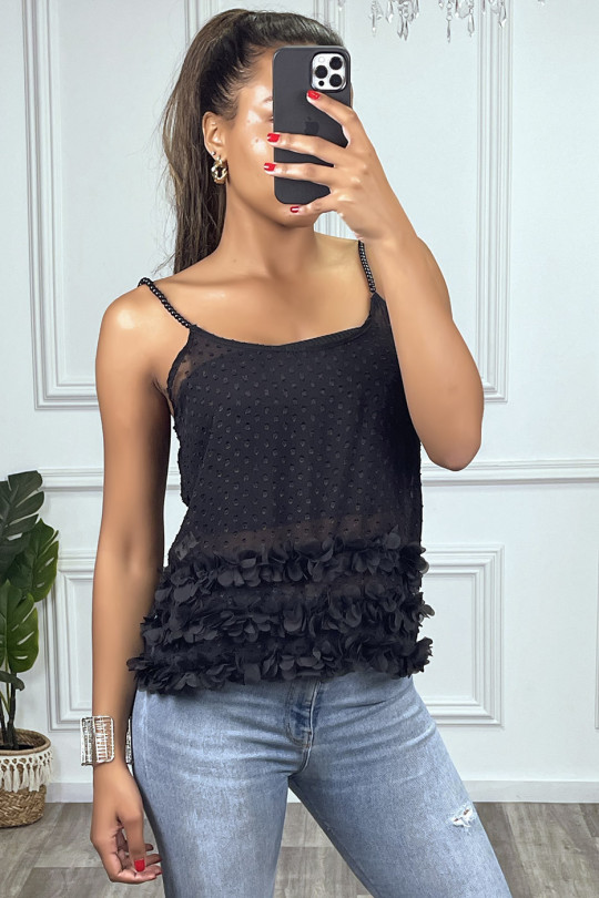 Black sheer tank top with beaded straps - 3
