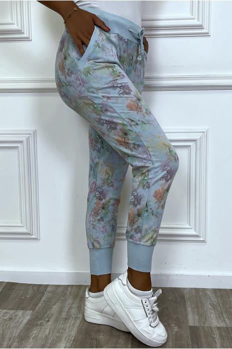 Bas de jogging turquoise à imprimés floral ancien - 3