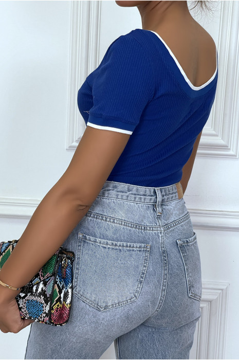 Body côtelé royal à col rond et manches courtes - 1