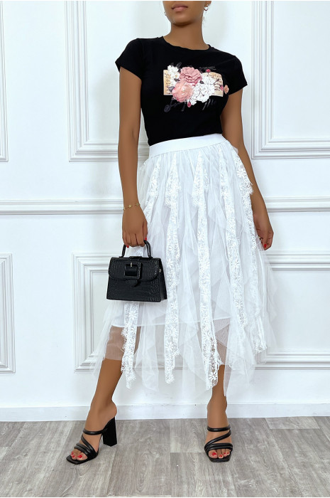 Jupe à volants en tulle blanche et détails dentelle ajourée - 1