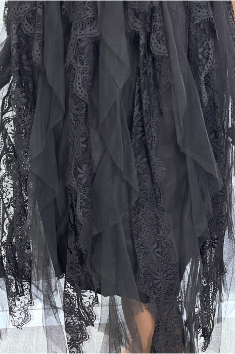 JuRJ à volants en tulle noir et détails dentelle ajourée - 4
