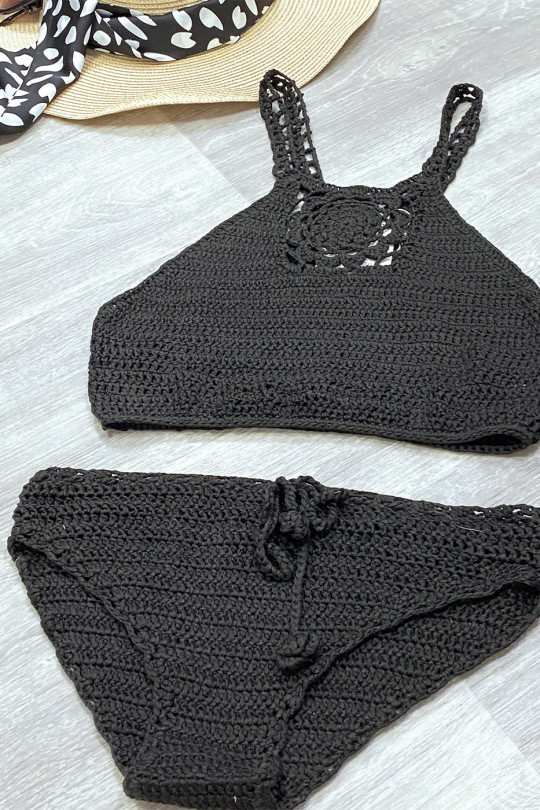 Bikini en crochet noir style brassière - 1