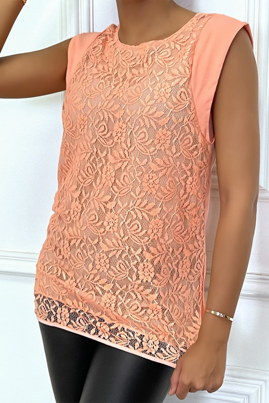 Pink tunic with lace at the front, sleeveless - 3