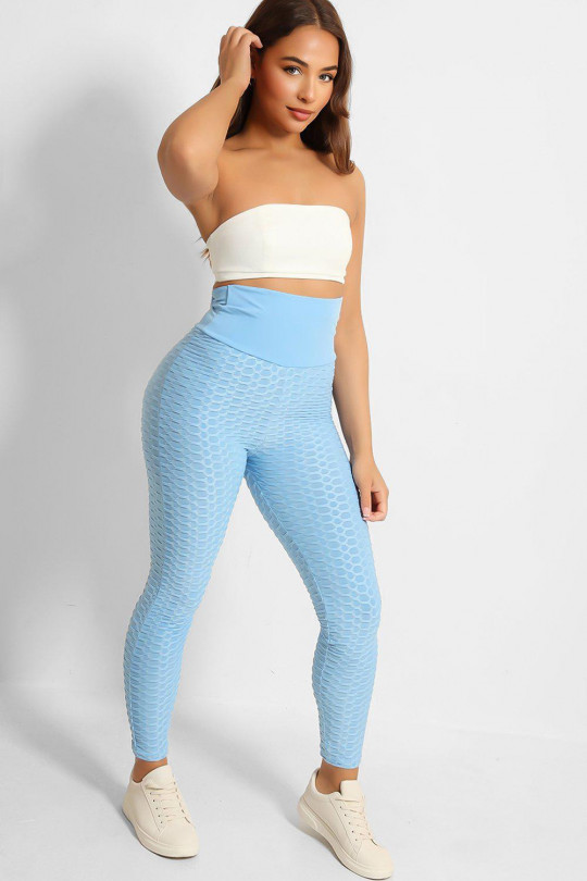 Slimming effect anti-cellulite turquoise high-waisted push-up leggings with bow on the back - 1