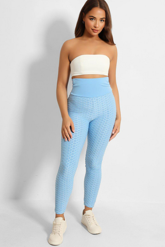 Slimming effect anti-cellulite turquoise high-waisted push-up leggings with bow on the back - 2