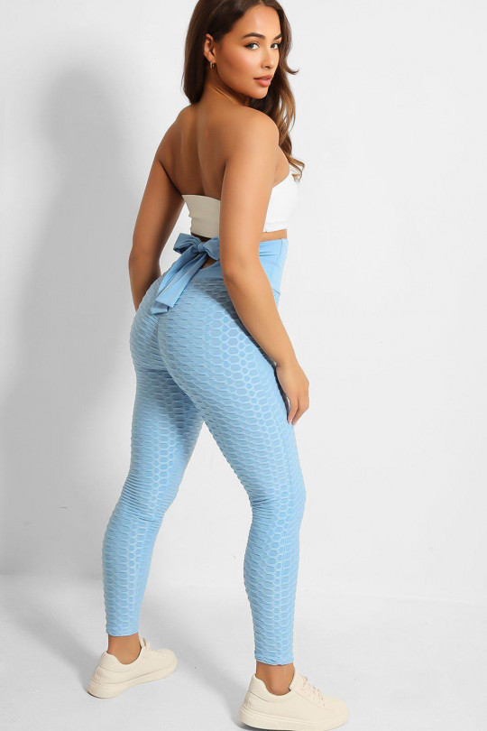Slimming effect anti-cellulite turquoise high-waisted push-up leggings with bow on the back - 4