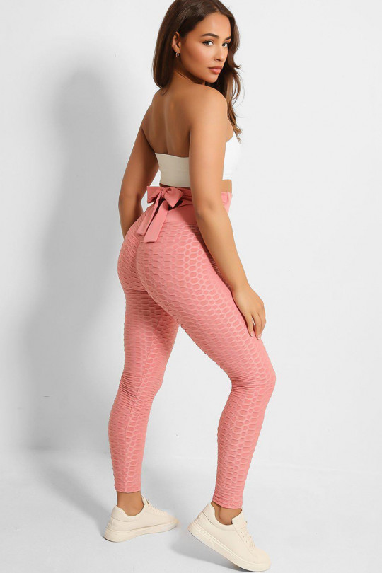 Pink anti-cellulite high-waisted push-up leggings with slimming effect with bow on the back - 2