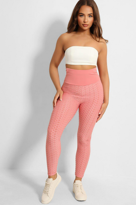 Pink anti-cellulite high-waisted push-up leggings with slimming effect with bow on the back - 3