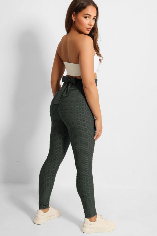Green anti-cellulite high-waisted push-up leggings with slimming effect with bow on the back - 1