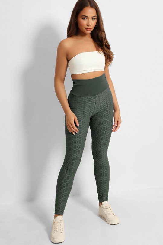 Green anti-cellulite high-waisted push-up leggings with slimming effect with bow on the back - 3