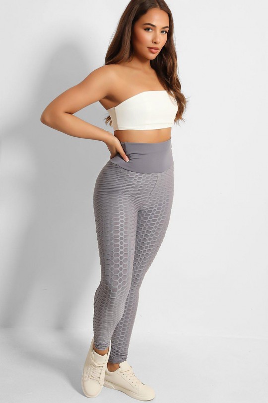 Gray anti-cellulite high-waisted push-up leggings with slimming effect with bow on the back - 1