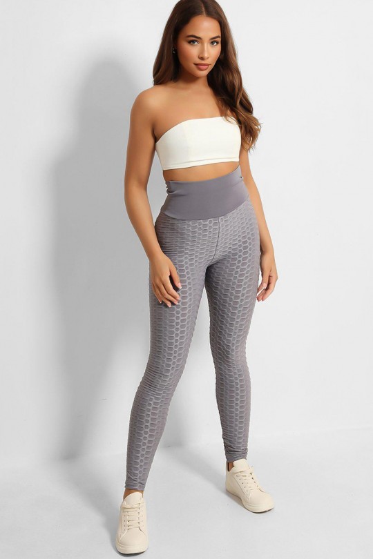 Gray anti-cellulite high-waisted push-up leggings with slimming effect with bow on the back - 2