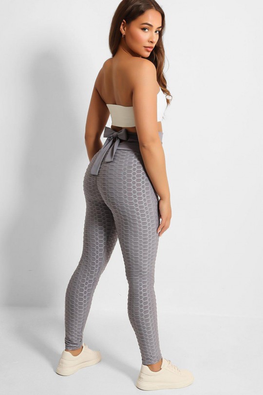 Gray anti-cellulite high-waisted push-up leggings with slimming effect with bow on the back - 4