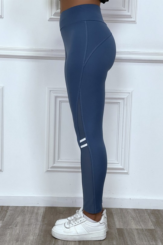 Legging fitness bleu avec bandes de tulle - 4