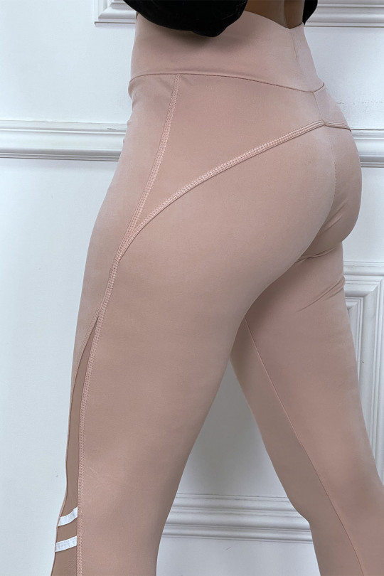 Pink fitness leggings with tulle bands - 5