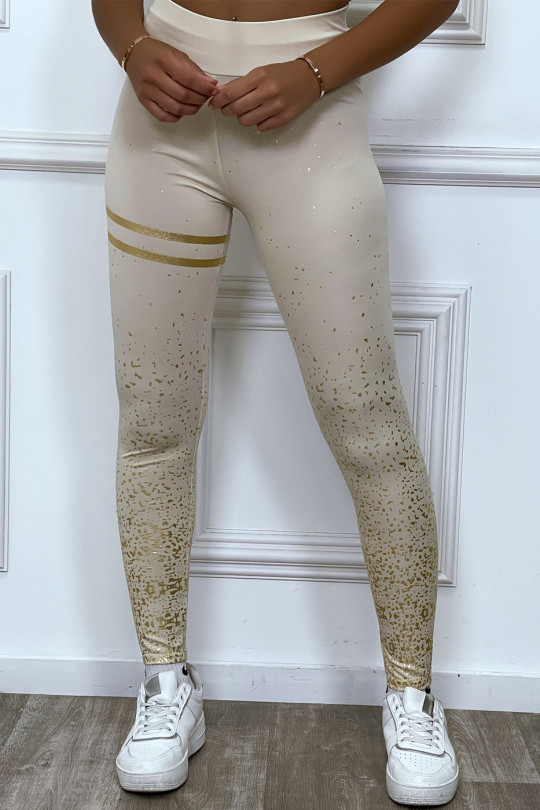 Beige leggings with golden spots and bands - 1