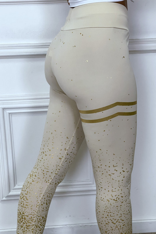 Beige leggings with golden spots and bands - 5