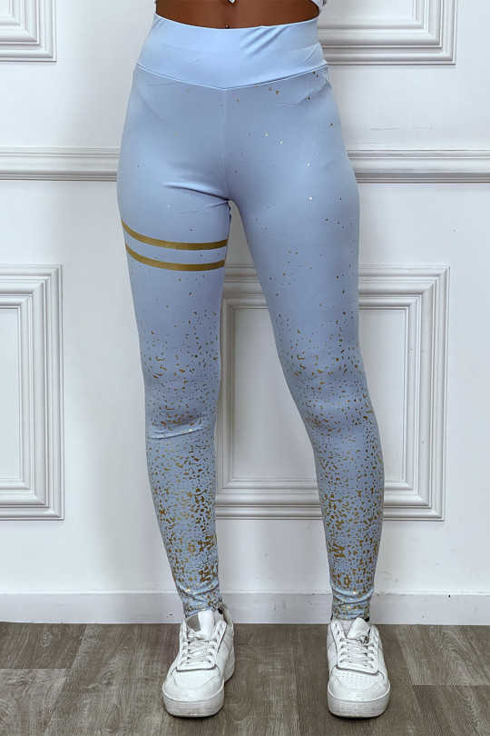 Turquoise leggings with golden spots and bands - 1