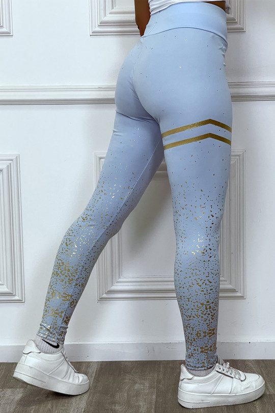 Turquoise legging met gouden stippen en banden - 3
